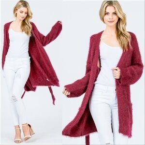 CRANBERRY FUZZY CARDIGAN